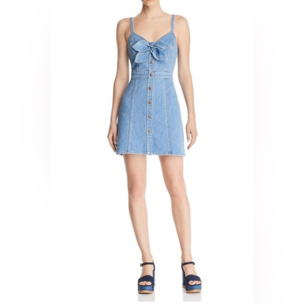 7 For All Mankind Blue Double Bow Sleeveless Denim Dress Size XS